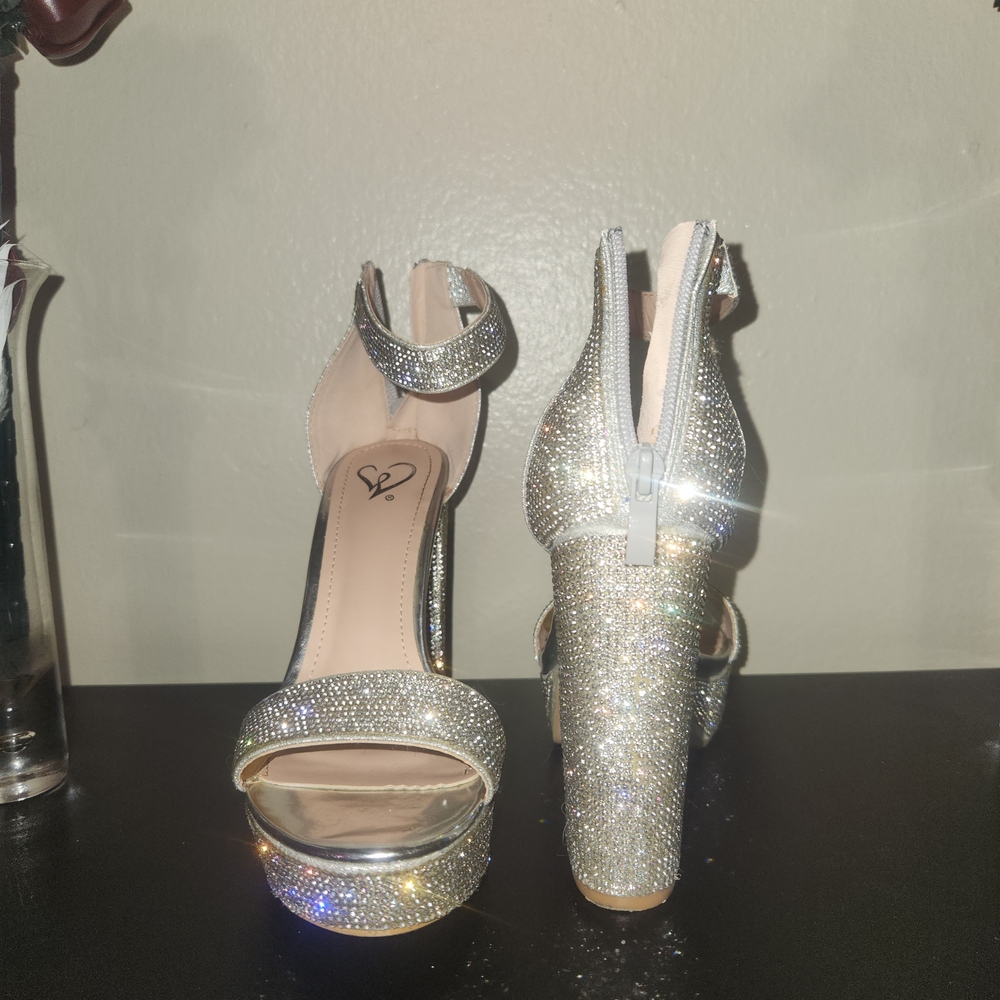 Windsor Crystal-Encrusted Platform Ankle-Strap Heels - Silver